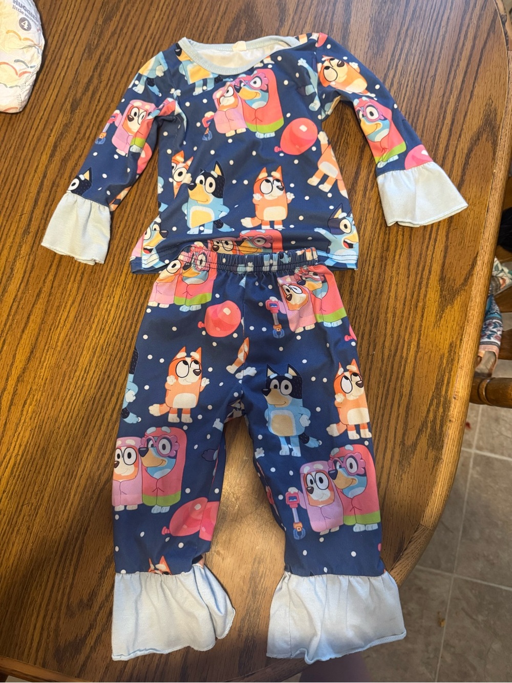 Girls Navy Blue Cartoon bluey  Two-Piece Pajama Set